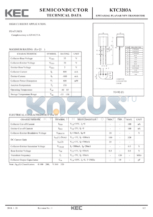 KTC3203A datasheet - SEMICONDUCTOR TECHNICAL DATA