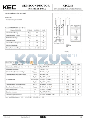 KTC3211 datasheet - EPITAXIAL PLANAR NPN TRANSISTOR (HIGH CURRENT)