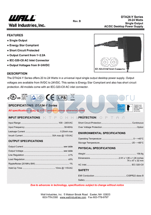 DTAG2412-Y datasheet - 20-24 Watts Single Output AC/DC Desktop Power Supply