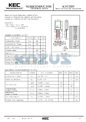 KTC3207 datasheet - TRIPLE DIFFUSED NPN TRANSISTOR (HIGH VOLTAGE SWITCHING, COLOR TV HORIZONTAL DIRVER, COLOR TV CHROMA OUTPUT)