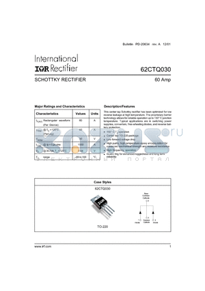 62CTQ030 datasheet - SCHOTTKY RECTIFIER