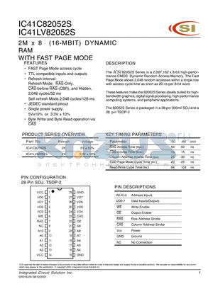 IC41LV82052S-50T datasheet - 2M x 8 (16-MBIT) DYNAMIC RAM WITH FAST PAGE MODE