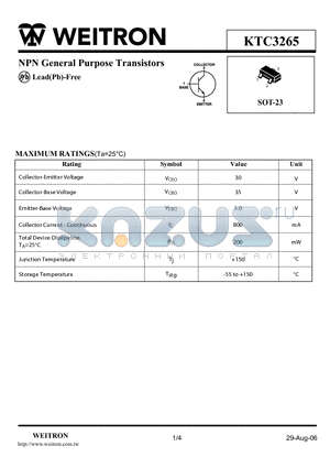 KTC3265 datasheet - NPN General Purpose Transistors