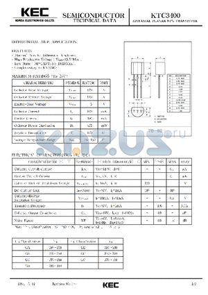 KTC3400 datasheet - EPITAXIAL PLANAR NPN TRANSISTOR (DIFFERENTIAL AMP.)