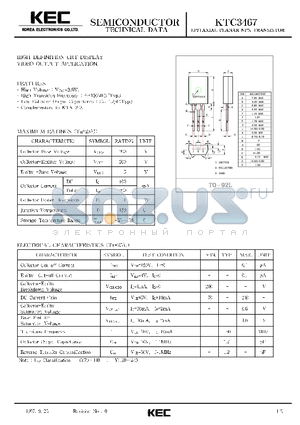 KTC3467 datasheet - EPITAXIAL PLANAR NPN TRANSISTOR (HIGH-DEFINITION CRT DISPLAY VIDEO OUTPUT)