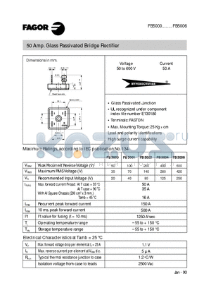 FB5001 datasheet - 50 Amp. Glass Passivated Bridge Rectifier