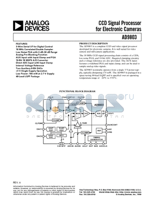 AD9803 datasheet - CCD Signal Processor For Electronic Cameras