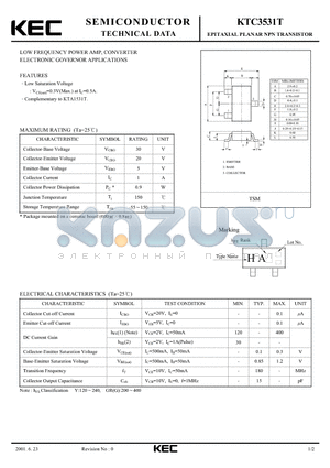 KTC3531T datasheet - LOW FREQUENCY POWER AMP, CONVERTER ELECTRONIC GOVERNOR APPLICATIONS