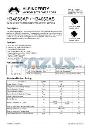 H34063AP datasheet - DC-TO-DC CONVERTER INTEGRATE CIRCUIT DEVICES