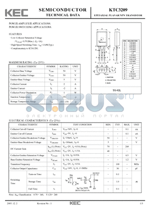 KTC3209_05 datasheet - EPITAXIAL PLANAR NPN TRANSISTOR