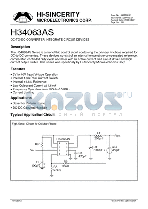 H34063AS datasheet - DC-TO-DC Converter Integrate Circuit Devices