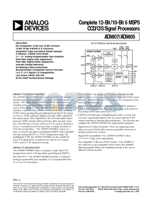 AD9807JS datasheet - Complete 12-Bit/10-Bit 6 MSPS CCD/CIS Signal Processors