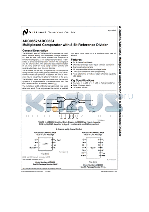 ADC0852 datasheet - Multiplexed Comparator with 8-Bit Reference Divider