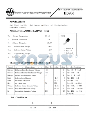 H3906 datasheet - PNP SILICON TRANSISTOR