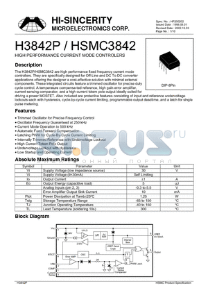 H3842 datasheet - HIGH PERFORMANCE CURRENT MODE CONTROLERS