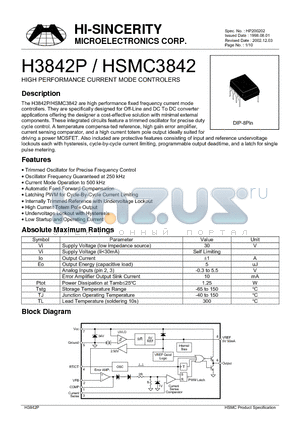 H3842P datasheet - HIGH PERFORMANCE CURRENT MODE CONTROLERS