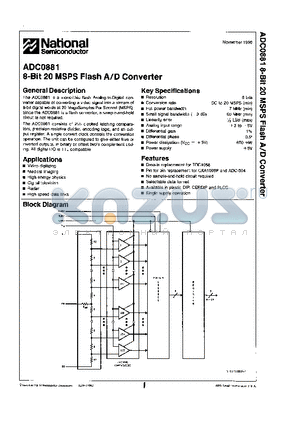 ADC0881 datasheet - 8-Bit 20 MSPS Flash A/D Converter