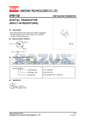 DTB113ZG-AE3-R datasheet - DIGITAL TRANSISTOR