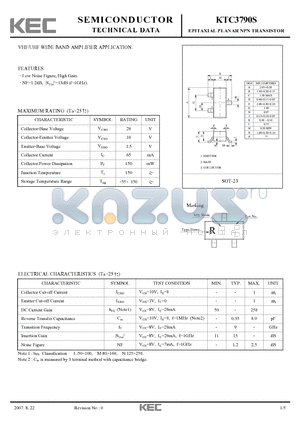 KTC3790S datasheet - EPITAXIAL PLANAR NPN TRANSISTOR VHF/UHF WIDE BAND AMPLIFIER APPLICATION