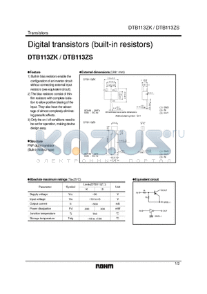 DTB113ZS datasheet - Digital transistors (built-in resistors)