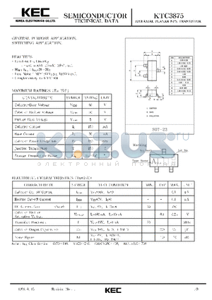 KTC3875 datasheet - EPITAXIAL PLANAR NPN TRANSISTOR (GENERAL PURPOSE, SWITCHING)