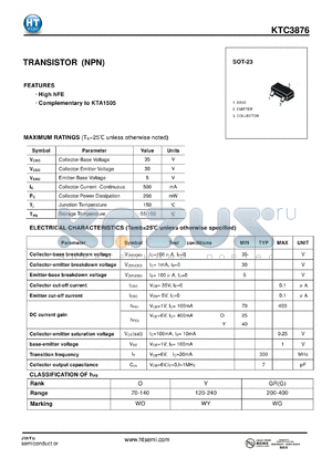 KTC3876 datasheet - TRANSISTOR (NPN)