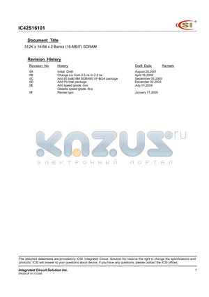 IC42S16101-6TI datasheet - 512K x 16 Bit x 2 Banks (16-MBIT) SDRAM