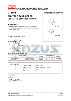 DTB114EG-AL3-R datasheet - DIGITAL TRANSISTORS