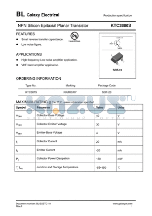 KTC3880S datasheet - NPN Silicon Epitaxial Planar Transistor