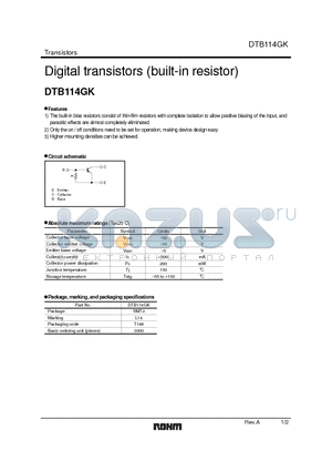 DTB114GK datasheet - Digital transistors (built-in resistor)