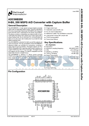 ADC08B200 datasheet - 8-Bit, 200 MSPS A/D Converter with Capture Buffer