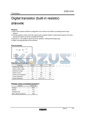 DTB114TK datasheet - Digital transistor (built-in resistor)