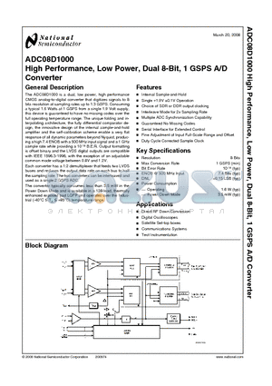ADC08D1000 datasheet - High Performance, Low Power, Dual 8-Bit, 1 GSPS A/D Converter