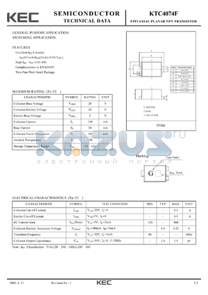 KTC4074F datasheet - EPITAXIAL PLANAR NPN TRANSISTOR