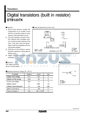 DTB123TK datasheet - Digital transistors (built in resistor)