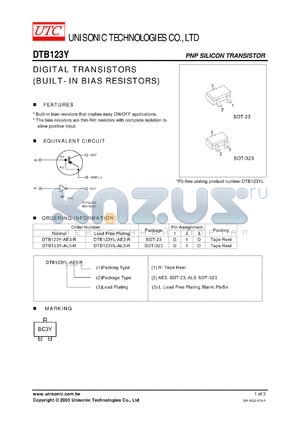 DTB123Y-AE3-R datasheet - DIGITAL TRANSISTORS (BUILT- IN BIAS RESISTORS)