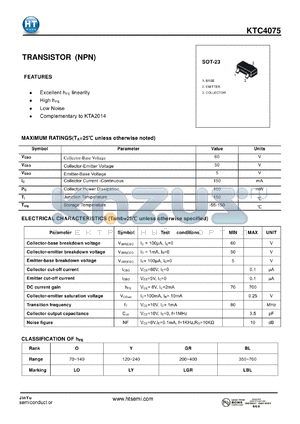 KTC4075 datasheet - TRANSISTOR (NPN)