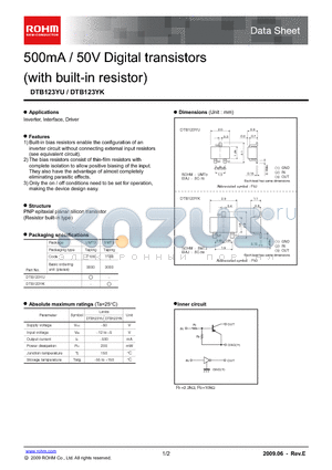 DTB123YK datasheet - 500mA / 50V Digital transistors (with built-in resistor)