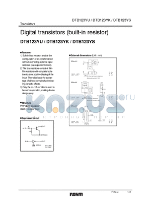 DTB123YS datasheet - Digital transistors (built-in resistor)