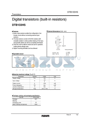 DTB133HS datasheet - Digital transistors (built-in resistors)