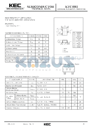 KTC4081 datasheet - EPITAXIAL PLANAR NPN TRANSISTOR (HIGH FREQUENCY, VHF BAND AMPLIFIER)