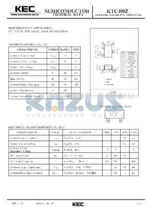 KTC4082 datasheet - EPITAXIAL PLANAR NPN TRANSISTOR (HIGH FREQUENCY, TV TUNER, VHF OSCILLATOR)