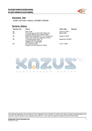 IC42S16800-8TG datasheet - 4(2)M x 8(16) Bits x 4 Banks (128-MBIT) SYNCHRONOUS DYNAMIC RAM