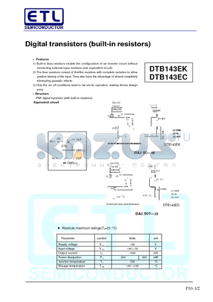 DTB143EK datasheet - Digital transistors (built-in resistors)