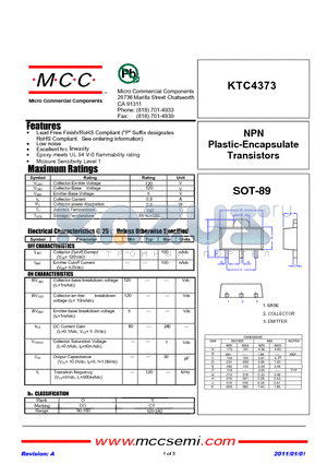 KTC4373 datasheet - NPN Plastic-Encapsulate Transistors