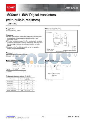 DTB143EK_09 datasheet - -500mA / -50V Digital transistors (with built-in resistors)