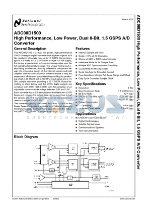 ADC08D1500 datasheet - High Performance, Low Power, Dual 8-Bit, 1.5 GSPS A/D Converter