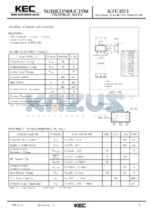 KTC4374 datasheet - EPITAXIAL PLANAR NPN TRANSISTOR (GENERAL PURPOSE)