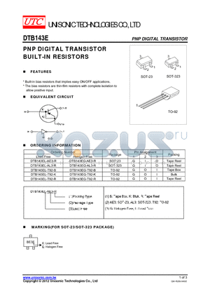 DTB143E_12 datasheet - PNP DIGITAL TRANSISTOR