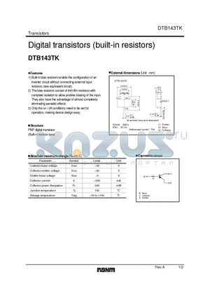 DTB143TS datasheet - Digital transistors (built in resistor)